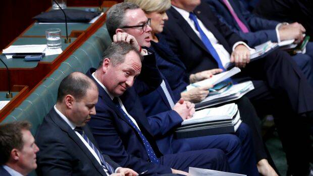 Deputy Prime Minister Barnaby Joyce on the frontbench during Question Time at Parliament House in Canberra on Monday. Photo: Alex Ellinghausen
