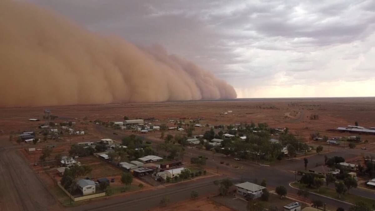 Leaim Shaw's drone image of the dust storm about to hit his home town of Boulia.