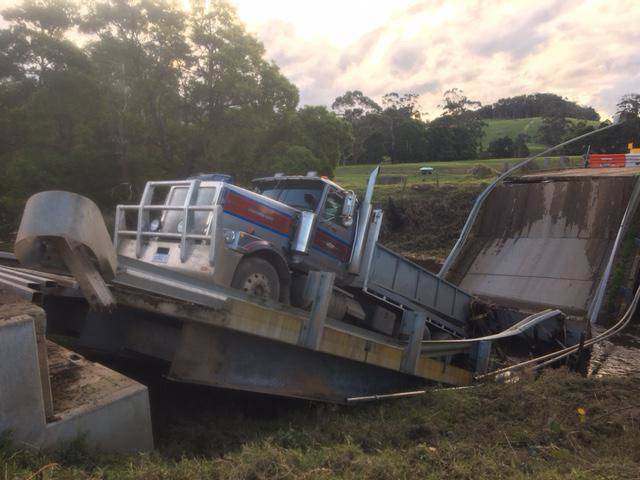 Lucky escape for truck driver: This bridge south of Simpson collapsed while a farmer was driving over it. It will now be replaced. Picture: Darren Ferrari 