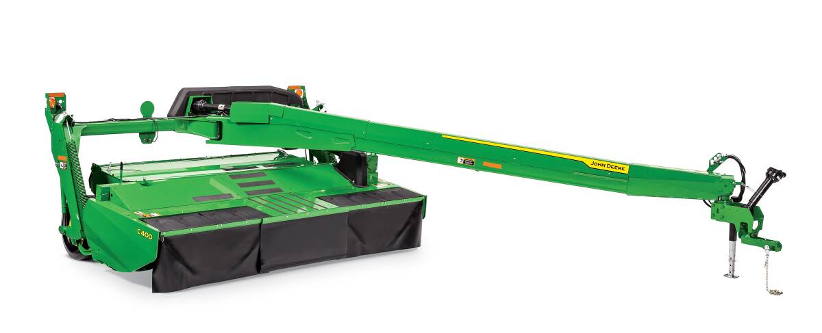CUT ABOVE: John Deere says the new C400 is lighter, offers better weight distribution and features wider conditioning rolls than its predecessor.