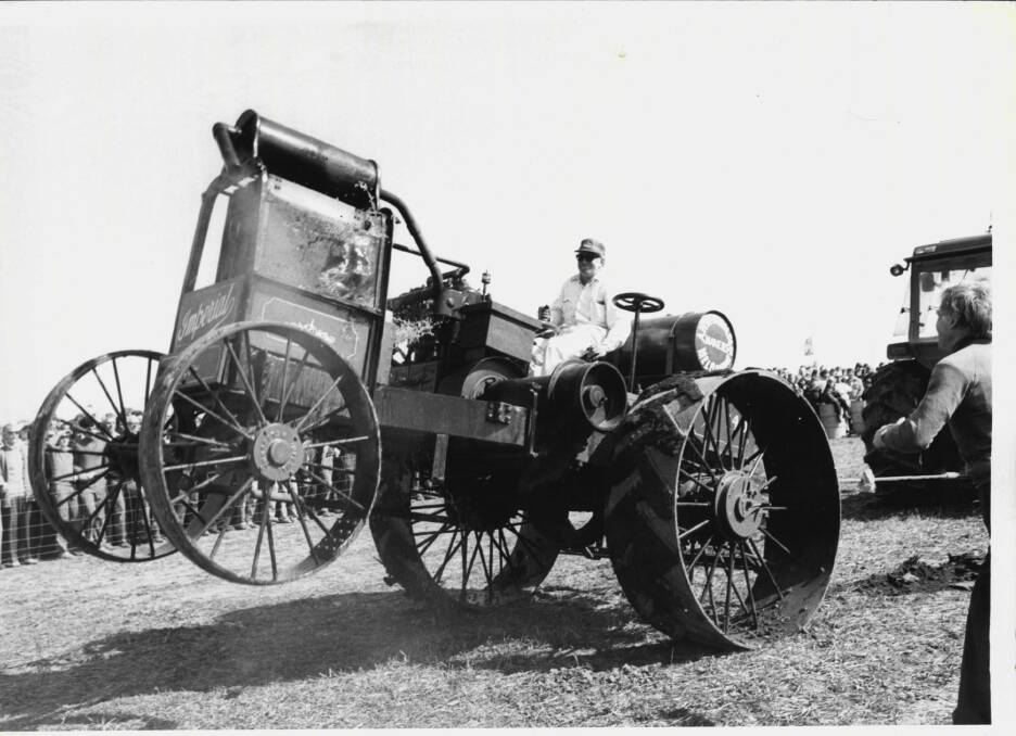 OLD WARHORSE: Passionate South Australian collector, the late Kevin Rohrlach, from Angaston in the Barossa Valley, once owned the rare McDonald Imperial pictured here participating in a tractor pull in the 1970s. 