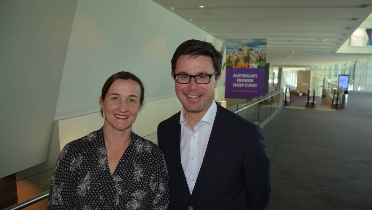 LambEx 2018 Chair Bindi Murray with Federal Agricultural Minister David Littleproud at LambEx 2018 in Perth, Western Australia. Photo Miranda Kenny. 
