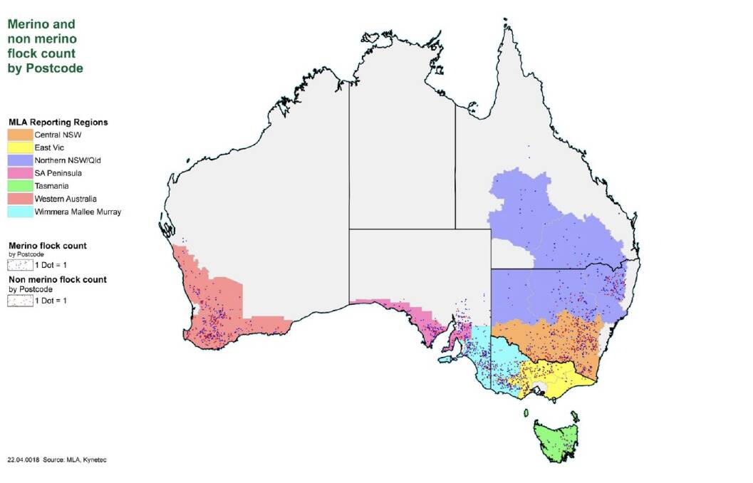 Many of the Merino farms are found in northern NSW, QLD and the wheatbelt of WA whilst a majority of the non-Merino dominant farms are found in the SA, VIC and southern NSW.