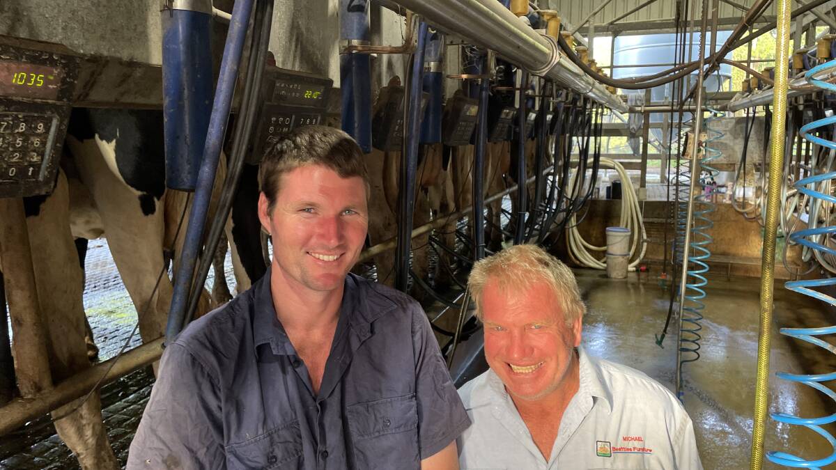 Share-farmer Jai Wooldridge and farm owner Ken Bryant, Bexhill. The careful and detailed mutual arrangement suits them both.