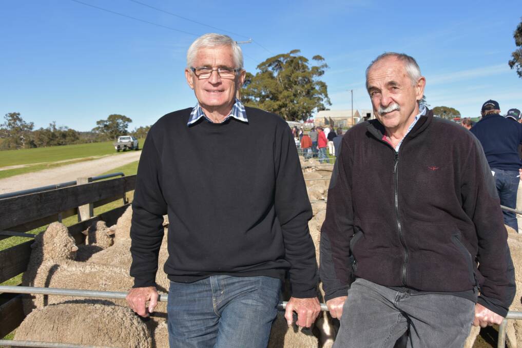 Researchers Dr Simon Walker and Dr Dave Kleemann at the SA Merino Sire EvaluationTrial field day in June at Keyneton Station, at which they spoke to attendees about the AWI- funded project.