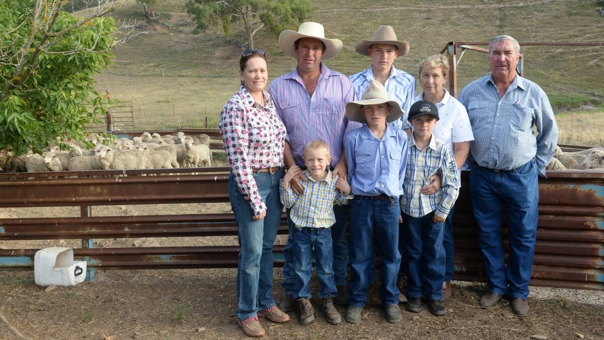 Jodie and Malcolm Healey, Box Hill, Turondale, with sons Sam, Billy, Angus and Max and Malcolm's parents Joy and Mike. Photo: Rachael Webb