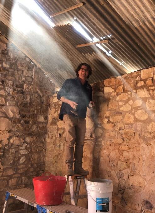 Senior stonemason Niall Tonagh has been leading the repair works on the Cordillo Downs woolshed. 