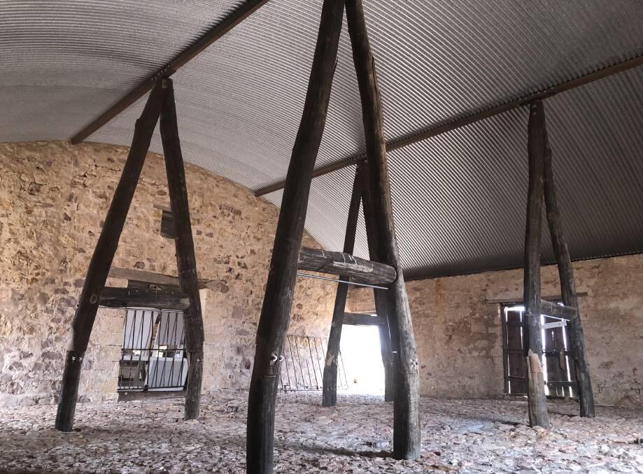 These A frames in the eastern end of the Cordillo Downs woolshed were installed by builders from Longreach and were the final part of the repairs in 2019.