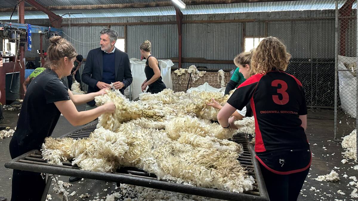 Benetton Group CEO Massimo Renon visiting the shearing shed at NSW wool property Rugby Station. 