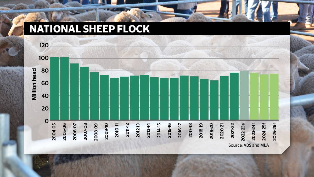MLA projections place the national sheep flock for 2024 at 76.5 million. 