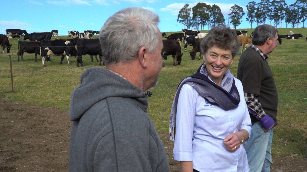 Liberal candidate Fiona Kotvojs visiting a Bodalla farm for the dairy grants announcement.