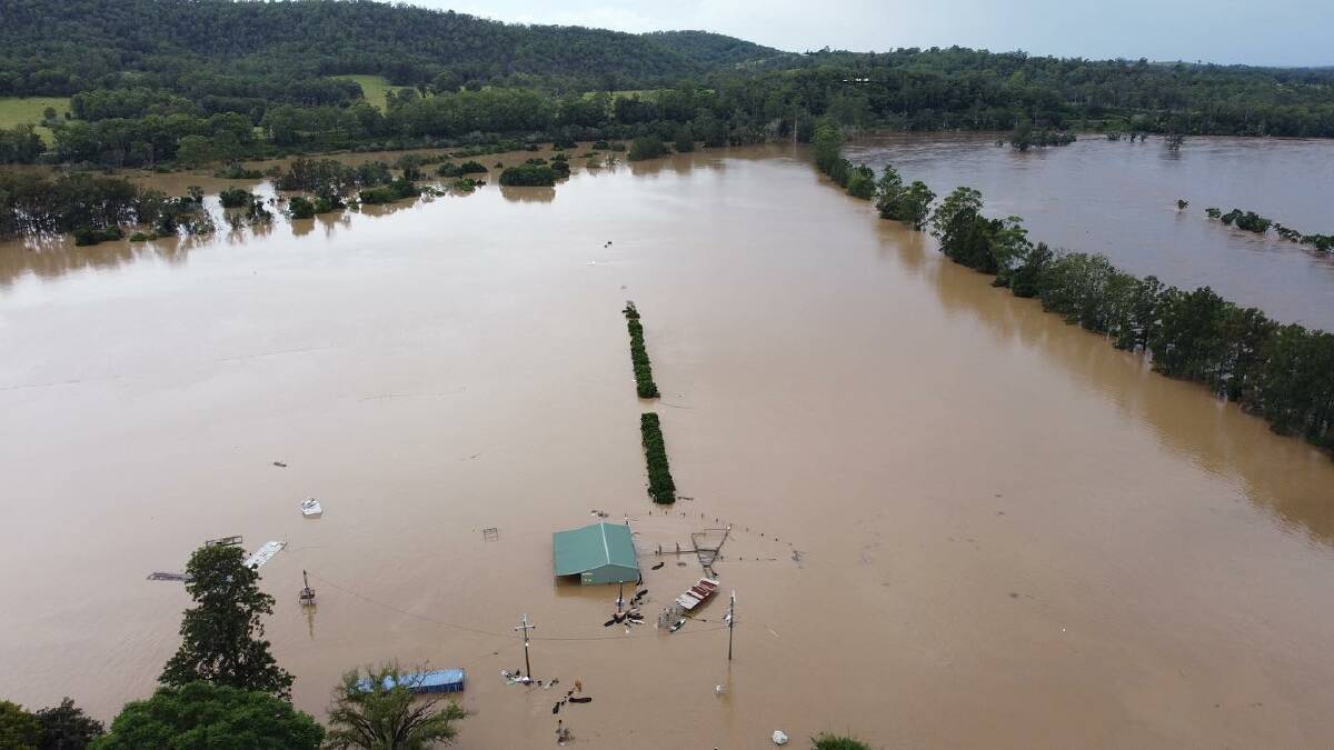 A flooded farm at Wingham. Photo by Billy Callaghan @Billy C drones. Wingham set the biggest rain total for a three-day period since 1967 in the March downpour.