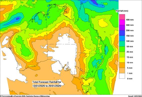 BOM computer rain model for next seven days showing good rain in NSW is possible for much of the eastern area.