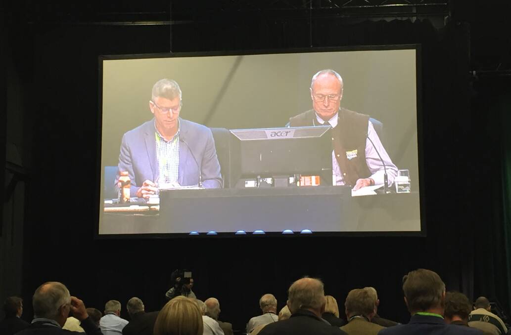 Last time  leading the NSW Farmers conference, Matt Brand, CEO, at left, and president Derek Schoen, at right.