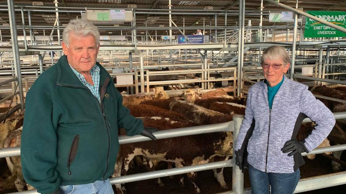 OFF THE MOUNTAIN: Des and Marg Knott, Dargo, sold 27 Hereford Shorthorn-cross steers, including a top pen of 12, 397kg, for $1400 or 352c/kg.