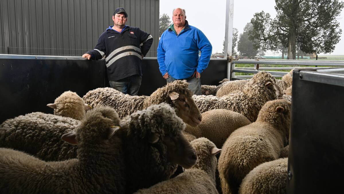 UP IN ARMS: Yarrawonga farmers Kieran and Kevin Keenan had 23 sheep stolen from their property recently. Photo by Mark Jesser.