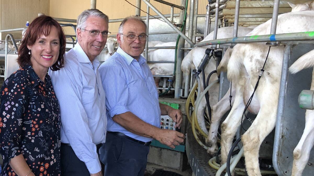 ON FARM: Member for Eastern Victoria Melina Bath, Nationals leader Peter Walsh and John Gommans, Yarragon.
