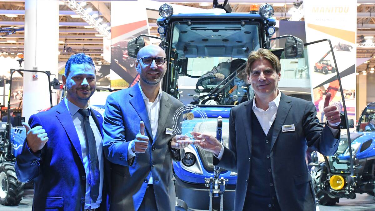 New Holland's Marco Gerbi, Giorgio Longo and Matteo Guerra celebrate the T4.120 F's best of specialised category win. 