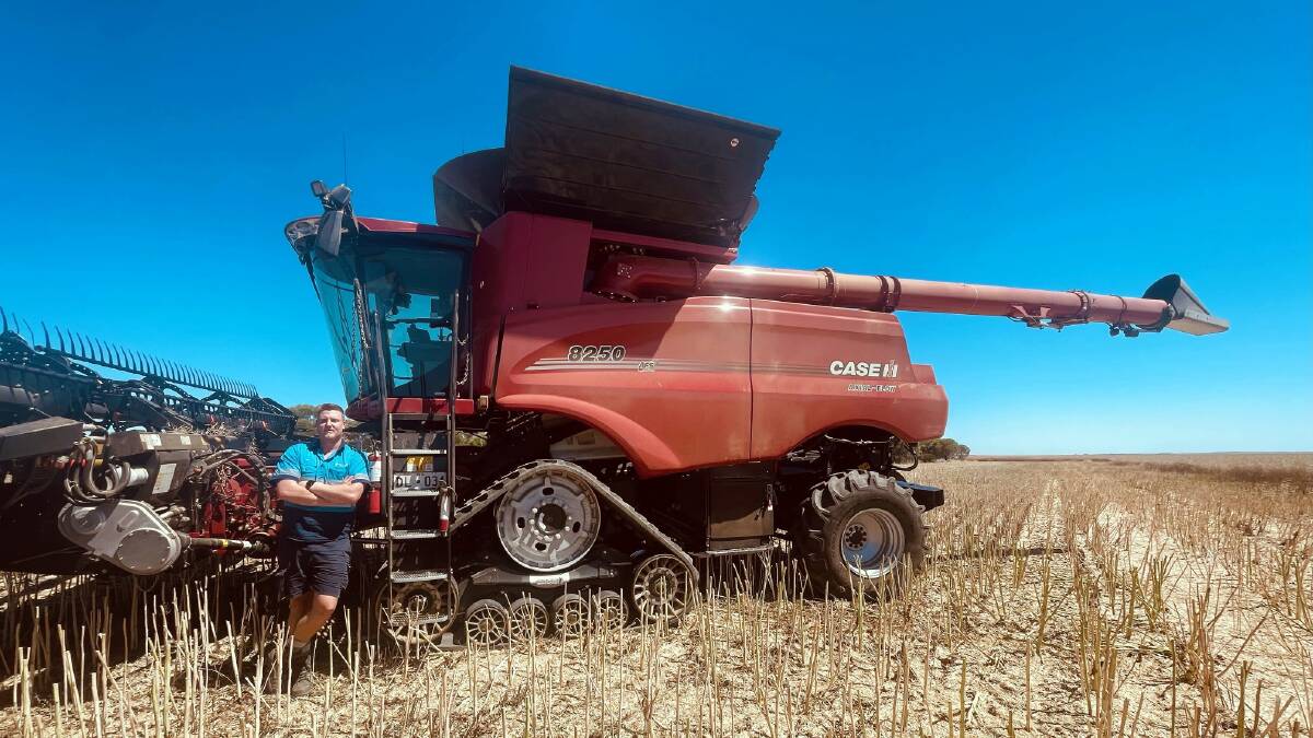 Tom Wilson, Petworth Farms, Western Australia, with the family's new tracked Case IH 8250 harvester. 