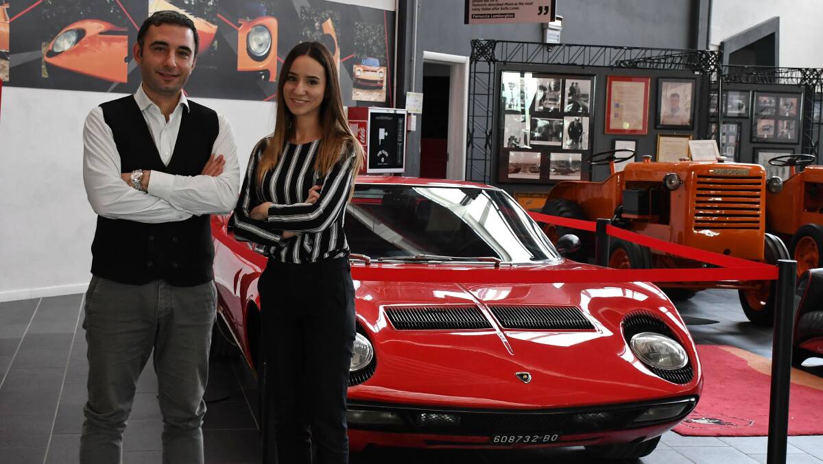 Davide Clarizia and Martina Vurchio from the Ferruccio Lamborghini Museum with the Lamborghini Miura. 