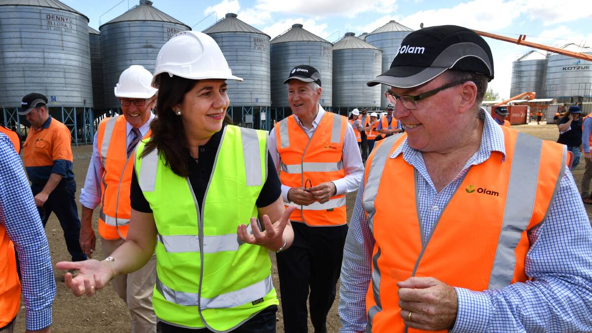 Queensland Premier Annastacia Palaszczuk inspects the Olam grain processing facility at Mt Tyson on Queensland's Darling Downs. Photo: AAP