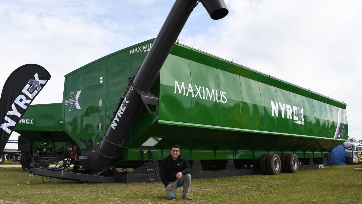 GrainKing managing director Martin Trewarn with the Nyrex Maximus 375,000 litre mother bin, which took more than 600 hours to build. 