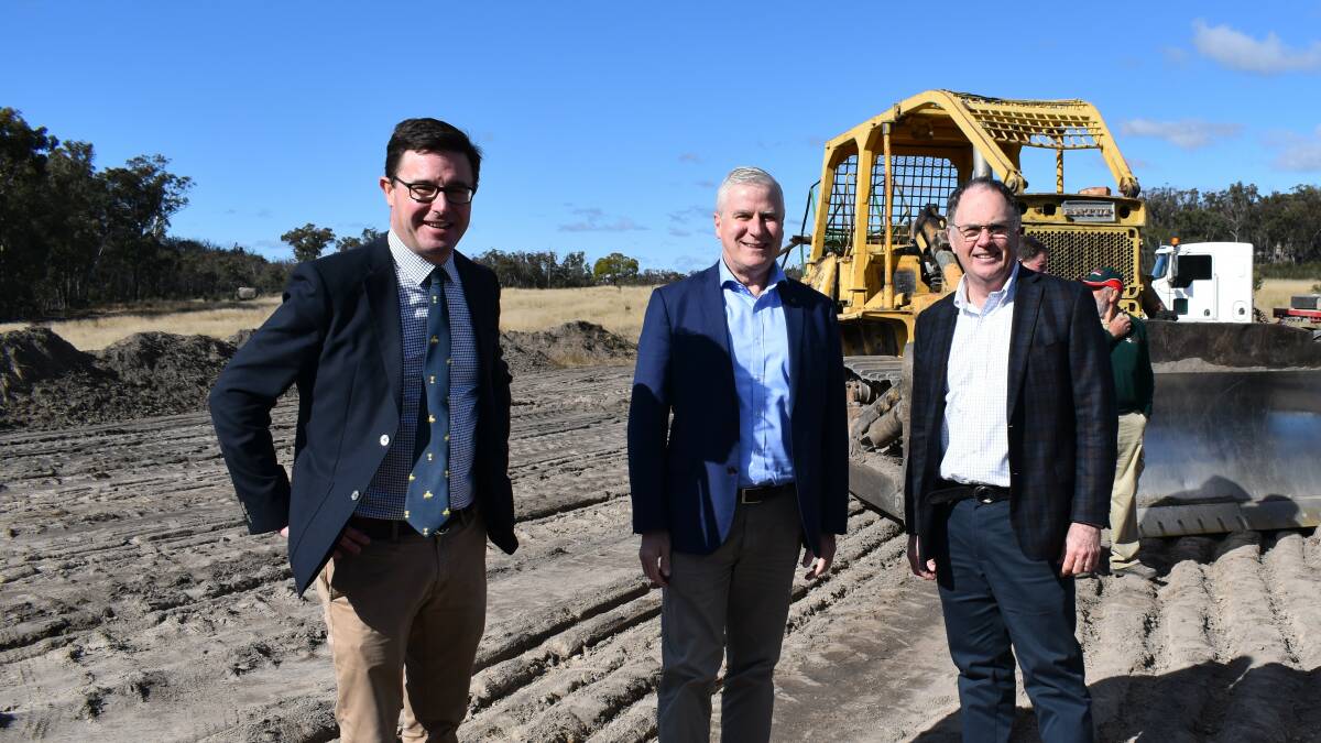 Minister for Agriculture, Drought and Emergency Management David Littleproud, Deputy Prime Minister Michael McCormack and Granite Belt Water CEO Lloyd Taylor at the construction site.