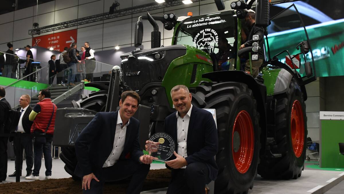 Fendt research and development project coordinator Markus Schropp and platform lead engineer Johannes Kapfer with the 728 Vario. 