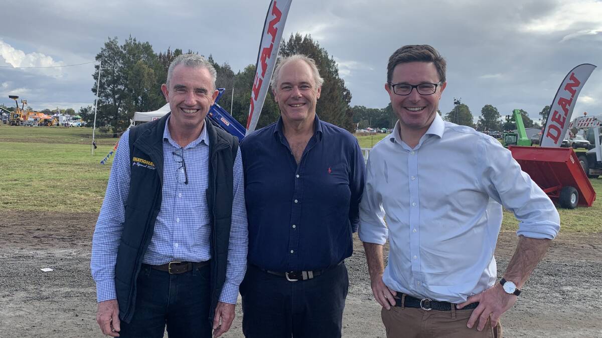 Page MP Kevin Hogan, Association of Agricultural Field Days of Australasia chairman Bruce Wright and Agriculture and Northern Australia Minister David Littleproud at the 2021 Primex field days.