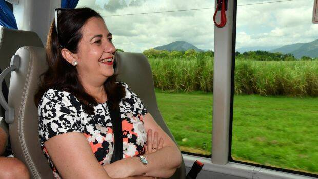 Premier Annastacia Palaszczuk on the campaign bus in far north Queensland on Wednesday. Photo: Darren England/AAP