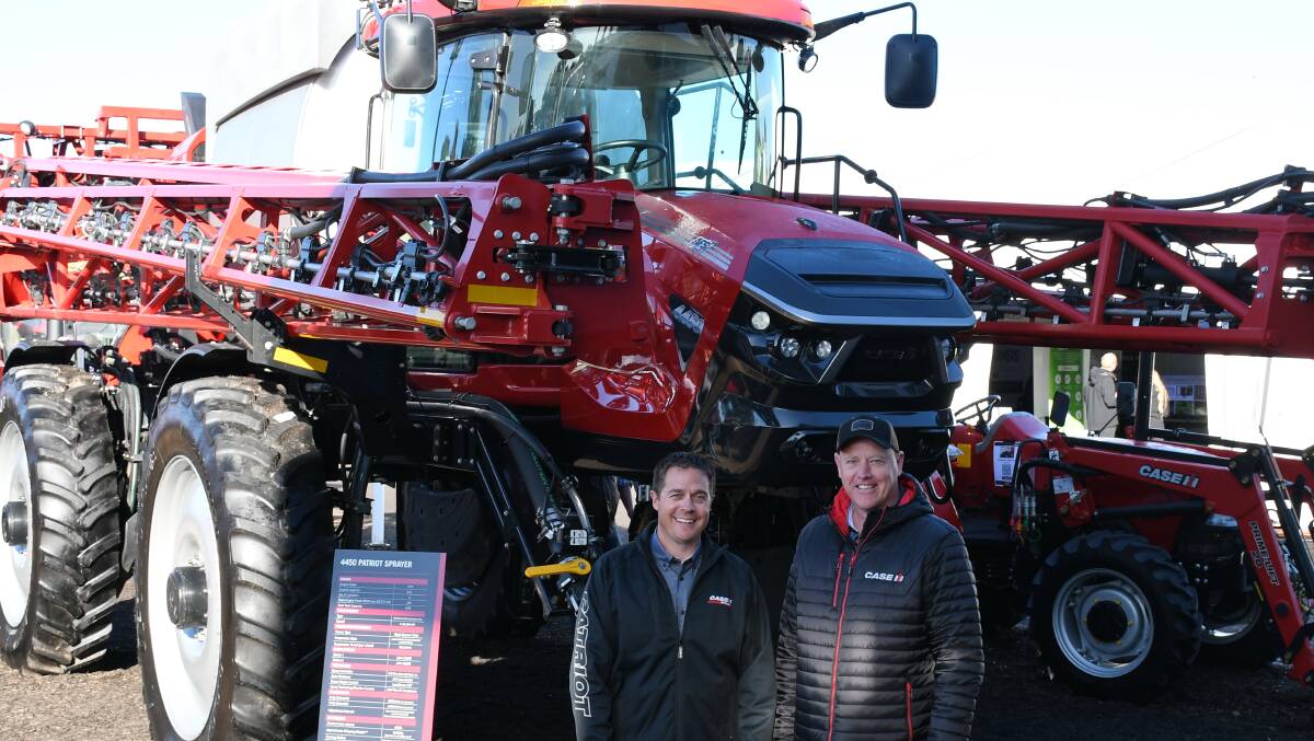 Big rig: Case IH crop protection global product manager Brent Bast and Case IH ANZ Patriot product manager Jason Wood with the 4450 Patriot sprayer. 