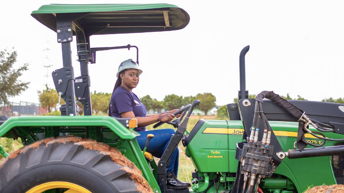 Linda Sheknami Auta is one of 50 women learning to drive a tractor thanks to an initiative from Alluvial Agriculture.