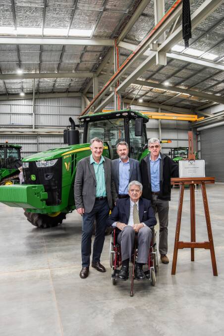 Bruce, Rob and John Vandersee with their uncle the late Claude Vandersee at the opening of a new Vanderfield facility at St George, Queensland, in 2018. 