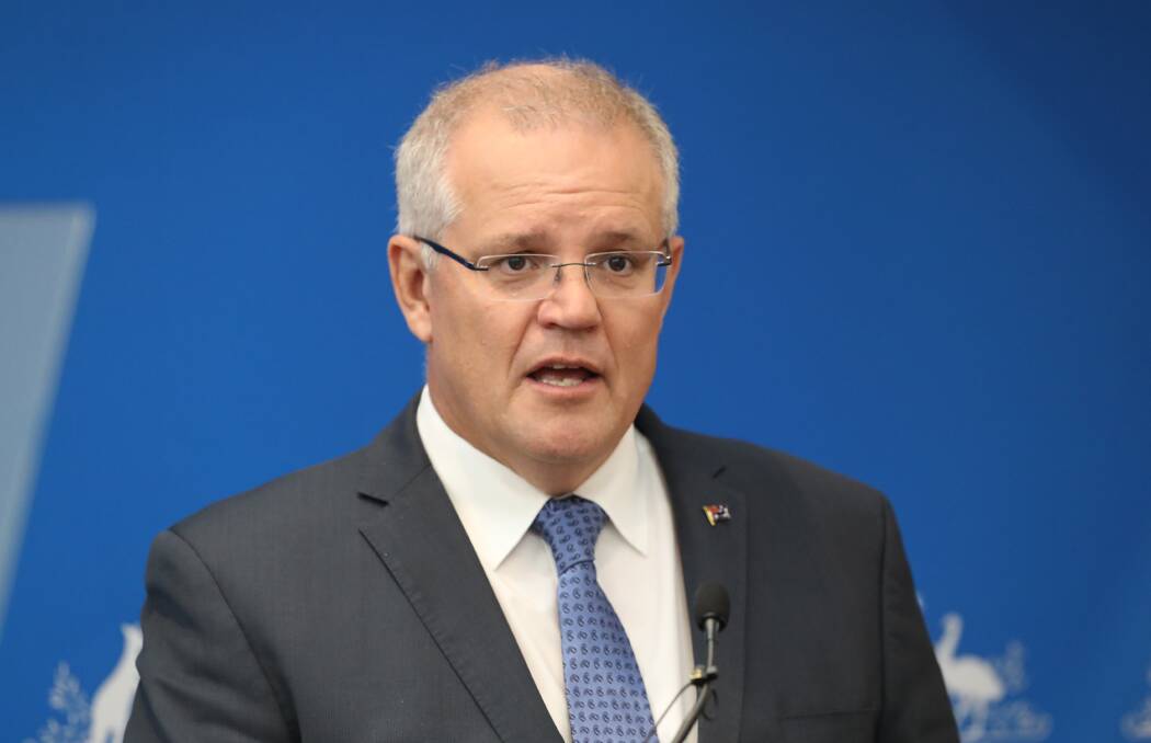 Prime Minister Scott Morrison announces the government's climate package at a function in Melbourne today. Photo David Crosling.