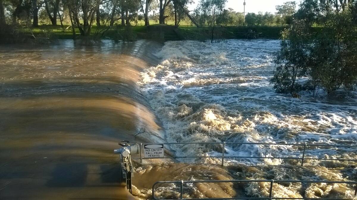 Casey's Weir on Broken River in the Goulburn system in flood in 2016.