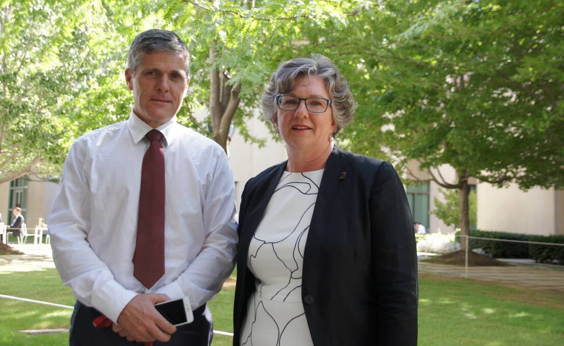 Agforce president Georgie Somerset and chief executive Mike Guerin in Canberra today.