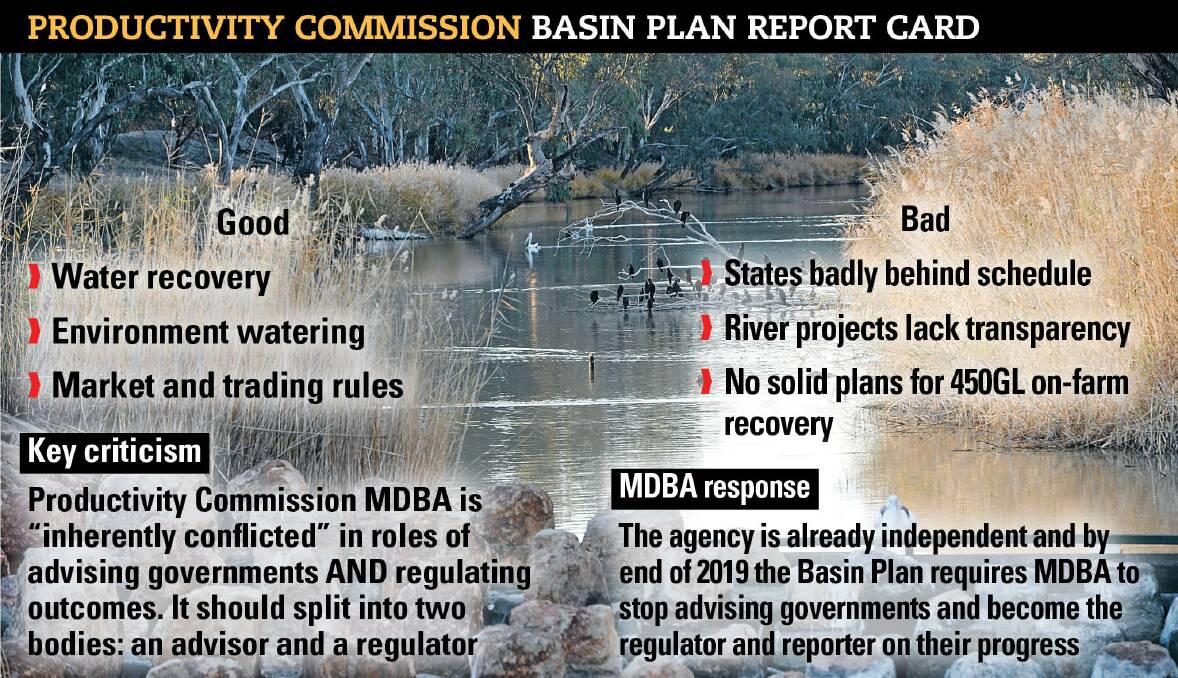 Mixed result: The Productivity Commission wants the Murray Darling Basin Authority split up to improve checks and balances - essentially it accused the MDBA of marking its own homework.