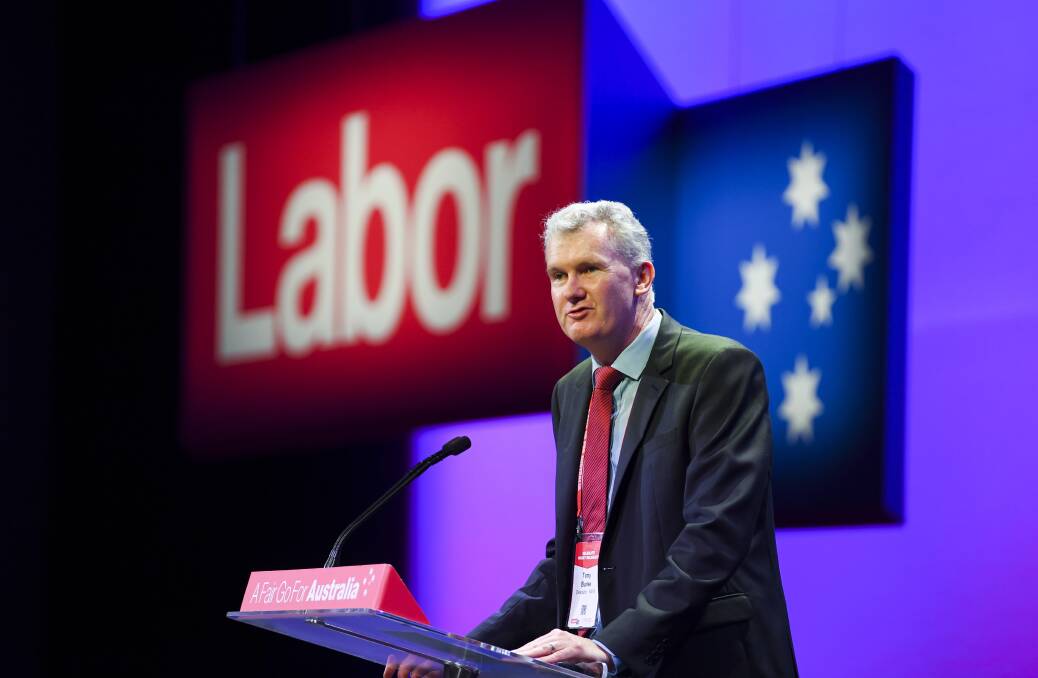 Tony Burke addressing Labor's National Conference in Adelaide this week. Photo by Alex Ellinghausen.