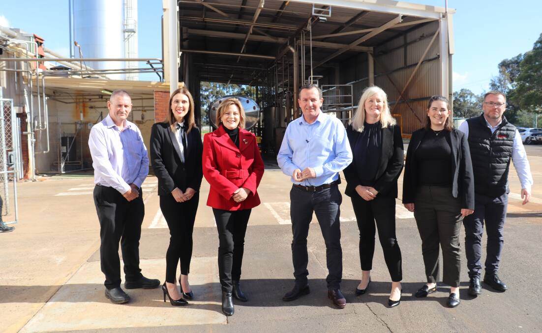 SAY CHEESE: From left are Brownes Dairy's general manager technology Alan Giffney and national marketing and sales director Natalie Sarich-Dayton, WA Murray-Wellington MLA Robyn Clarke, WA Premier Mark McGowan, with Brownes' senior marketing manager Nicole Ohm, senior product development technologist Monica Doyle and manufacturing manager Rick May at the Brunswick Junction cheese factory where a new range of vintage and mature cheddar is being made.