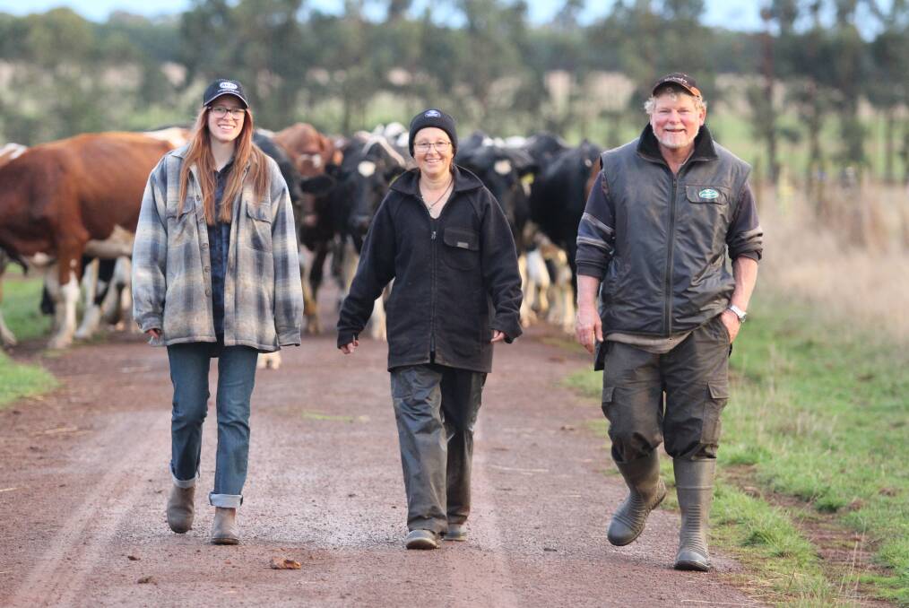 ORGANIC: Suzanne, Catherine and Russell Ford, Bungador, have more confidence in the dairy industry thanks to organic certification. 