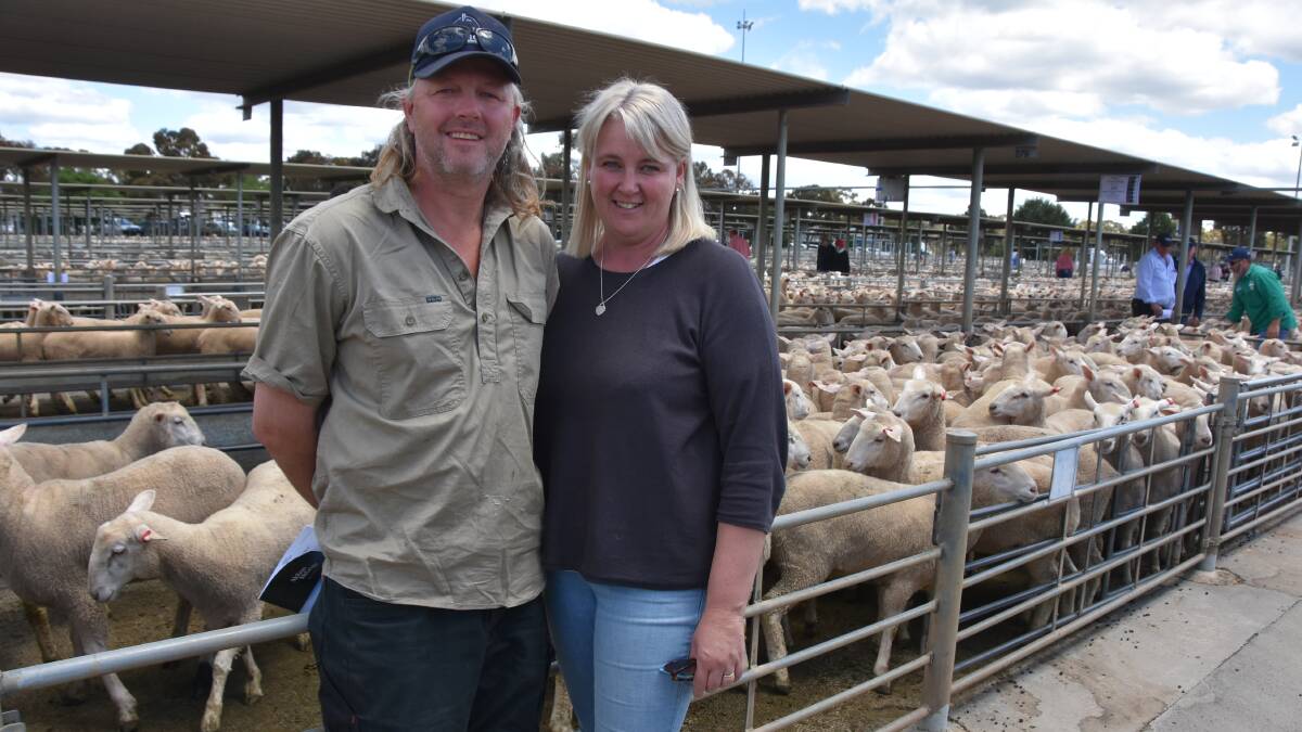John and Belinda Punton, Eastfield, sold multiple lots at Bendigo's first-cross ewe sale, including a pen of 86 16-17-month-old ewes, 67kg, for $300.