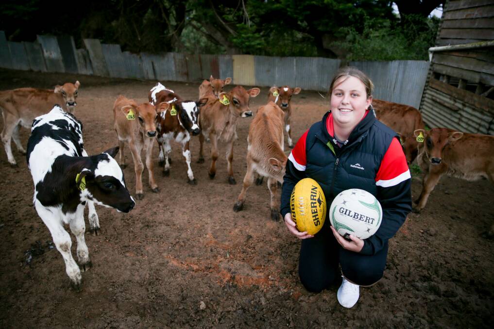 JUGGLING ACT: Bushfield teenager Gretta Gleeson plays netball for Koroit and football for Warrnambool. The Emmanuel College student, who also works on her family's property, took up footy this season. Picture: Chris Doheny 