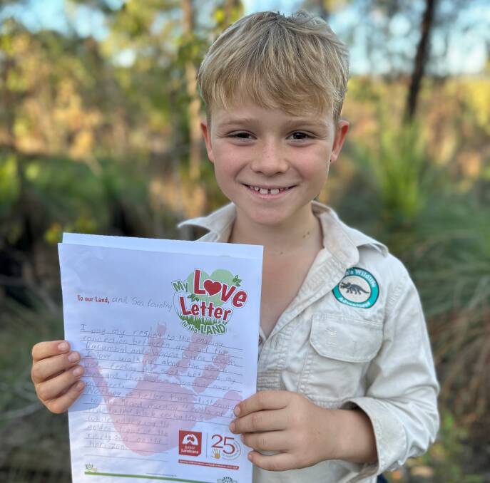 Owen Harris, 8, Yeppoon, with his Love Letter to the Land. Picture supplied