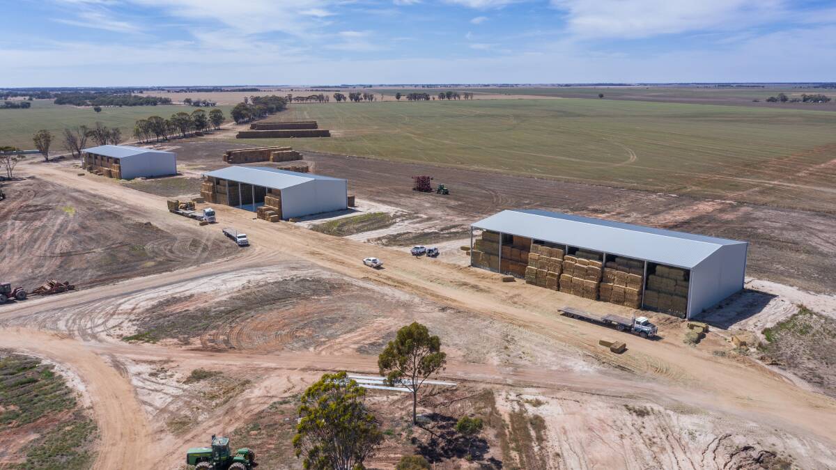  The Gardiner's best quality hay sits beneath three large Entegra hay sheds. Picture: Supplied