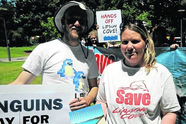 LOCAL VOICES: Lipson Cove farmer Rochelle Berryman and environmentalist Dan Monceaux protesting in Adelaide recently against Centrex Metals' Port Spencer project.