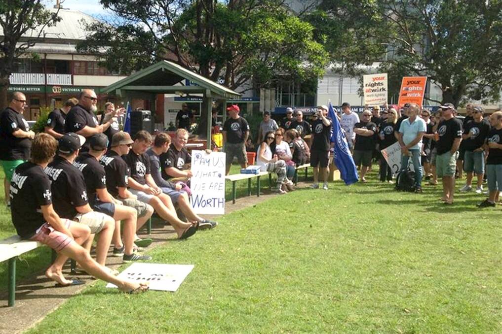 Wingham Beef Exports employees protesting in Wingham's Central Park in April 2014.