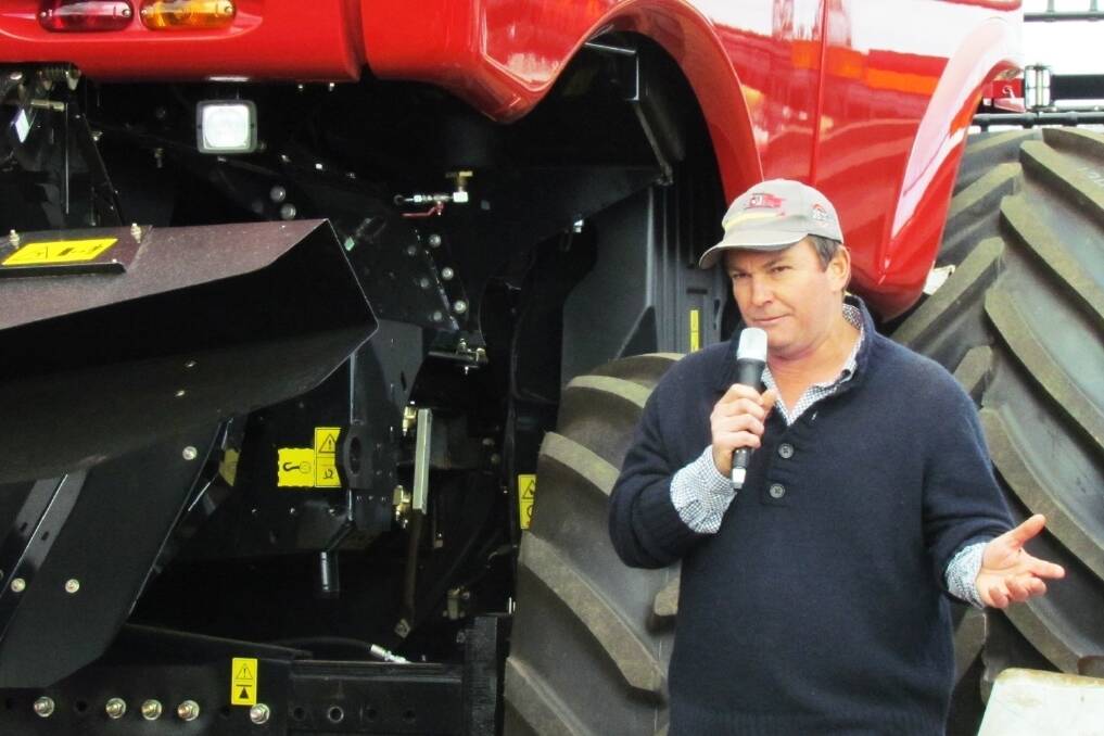 Cameron Warne at the recent Birchip Cropping Group (BCG) main field day speaking on the use of a chaff deck.