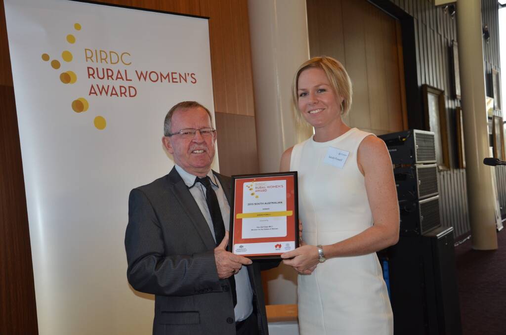 Regional Development Minister Geoff Brock with 2015 SA RIRDC Rural Women's Award winner Sarah Powell, Wharminda.