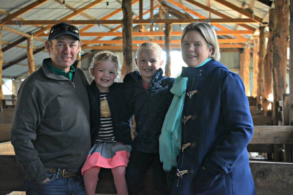 James and Kerrie Robertson, Chowilla Station via Renmark, South Australia, with their daughters, Sophie, 5, and Emily, 7, in the original “Chowilla” woolshed, built in the 1870s. 