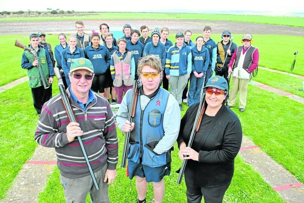 ON TARGET: Port Lincoln Shooting Club president Ted Stringer was joined by Cleve Area School boarder Billy Baynes and his Olympic and Commonwealth Games medallist mother Deserie in leading a clay target shooting workshop for Year 10 and 11 students. Local club members joined students at the Port Lincoln Shooting Club.